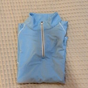 light blue and white stripped equestrian polo quarter zip RJ classics